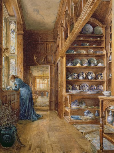 Interior of a Panelled House with a Collection of Imari and Blue and White Porcelain by Ellen Clacy